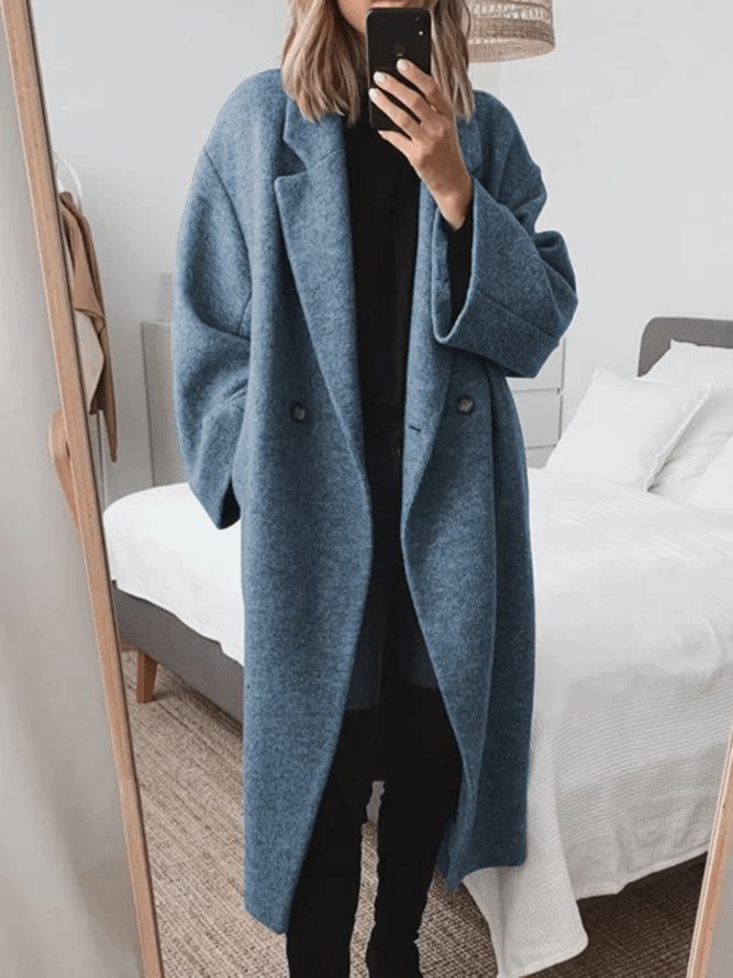 Women's Longline Wool Blend Coat Relaxed Fit