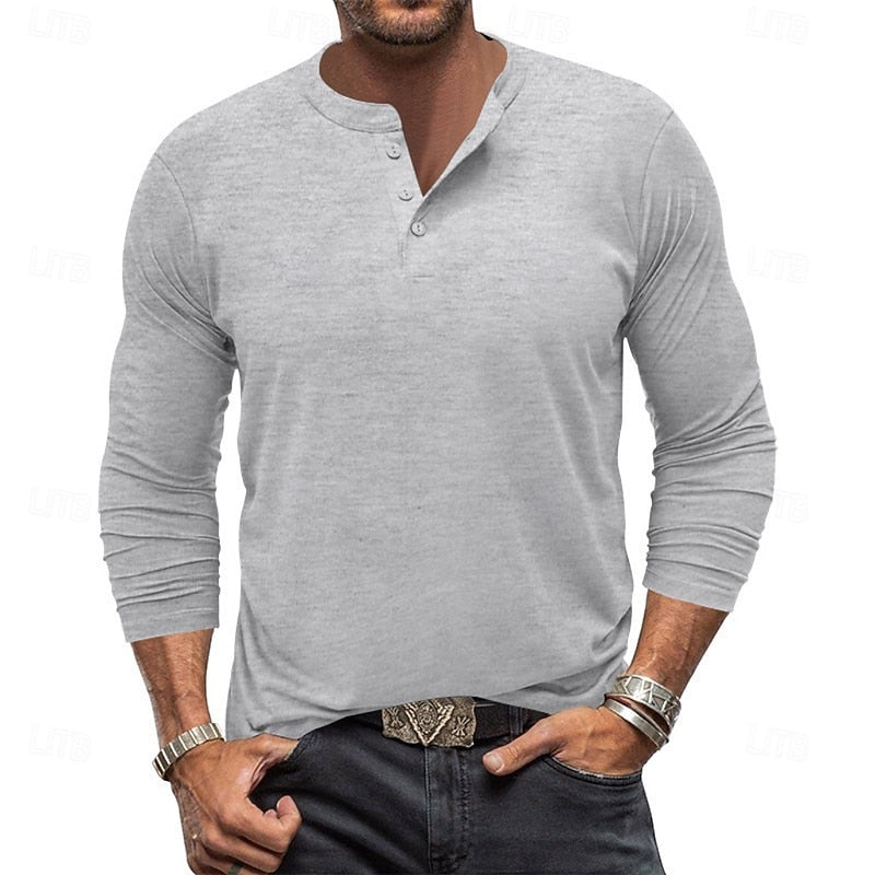 Men's Henley Shirt with Stand Collar Button Placket