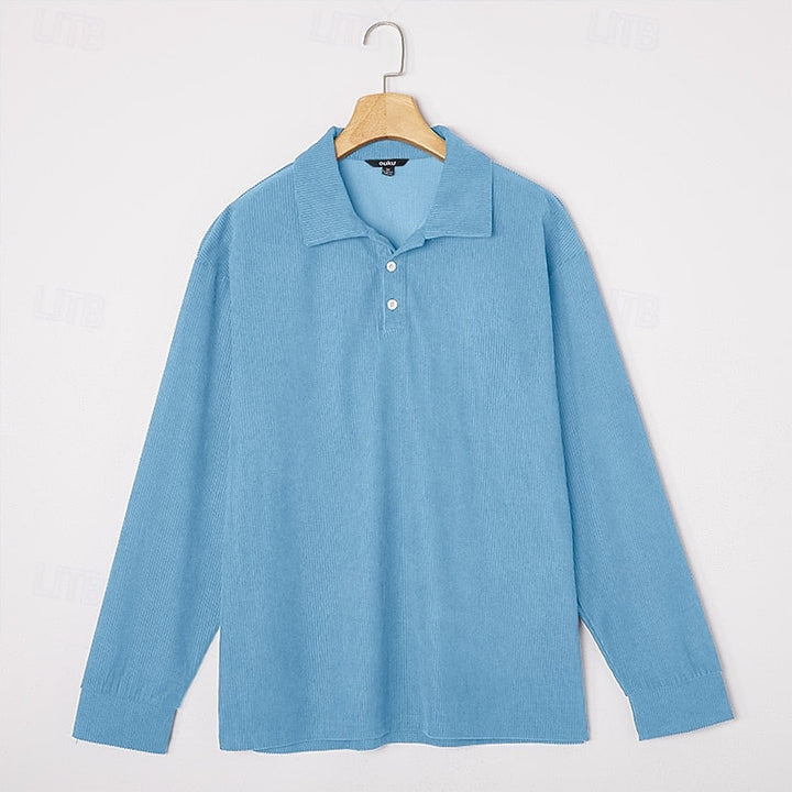 Men's Ribbed Knit Polo Shirt with Button Placket