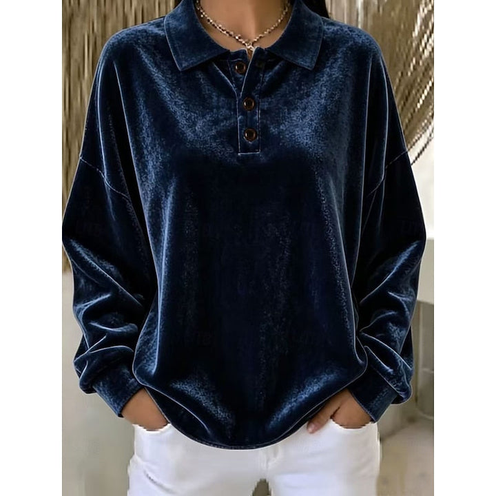 Women's Velvet Collared Top with Button Placket