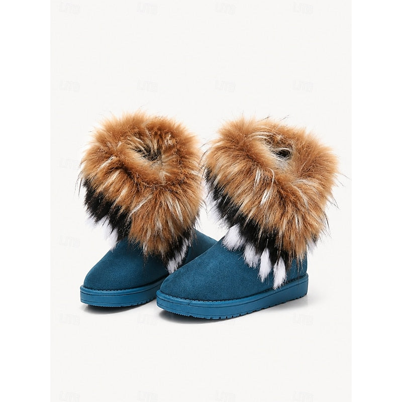 Women's Fur Trim Snow Boots with Pull-On Design