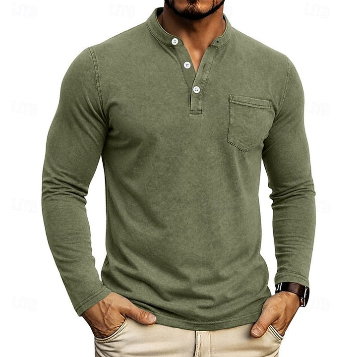 Men's Long Sleeve Henley with Chest Pocket
