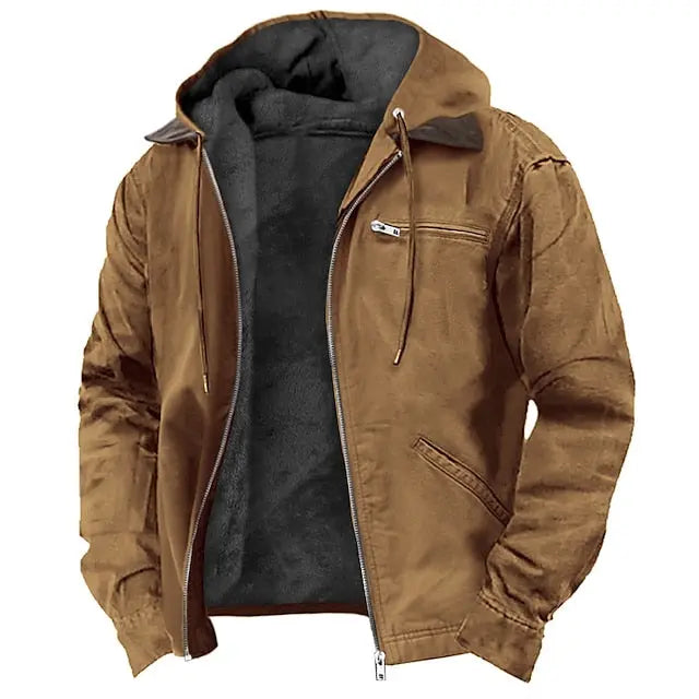 Men's Fleece-Lined Hooded Jacket with Zip Front