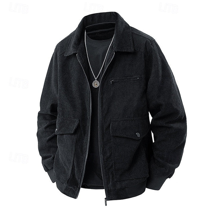 Men's Corduroy Zip-Up Jacket with Flap Pockets