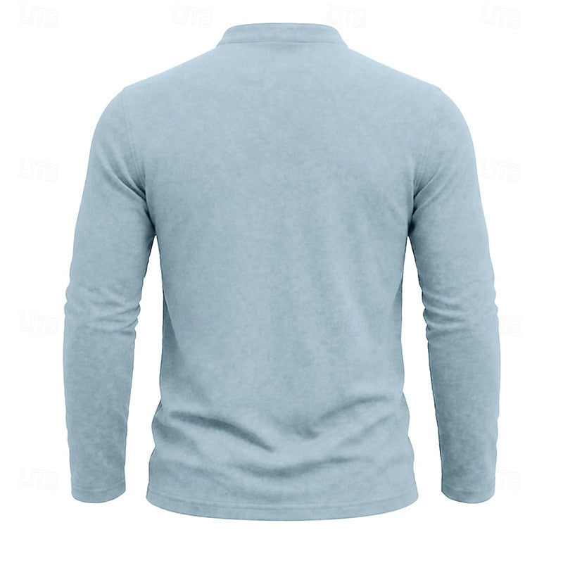 Men's Long Sleeve Henley with Chest Pocket