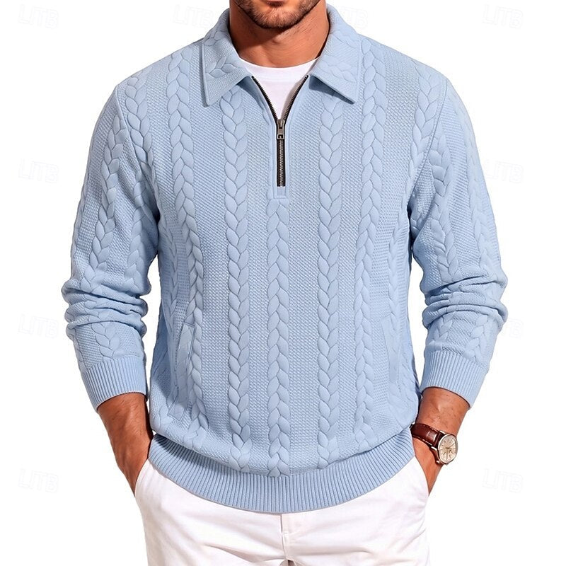 Men's Cable Knit Quarter-Zip Jumper with Collar