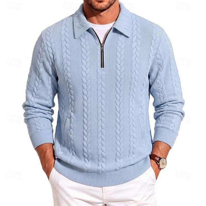 Men's Cable Knit Quarter-Zip Jumper with Collar