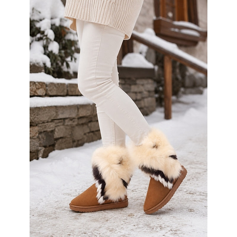 Women's Fur Trim Snow Boots with Pull-On Design