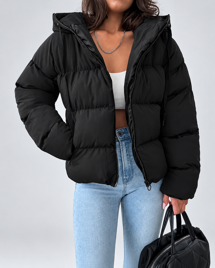 Women's Quilted Puffer Jacket with Adjustable Hood